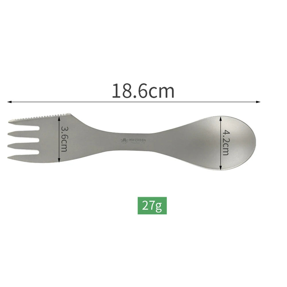 3-In-1 Ti Spork Camping Spoon Fork Cutter Combo Outdoor Tableware for Camping Hiking Outdoor Picnics