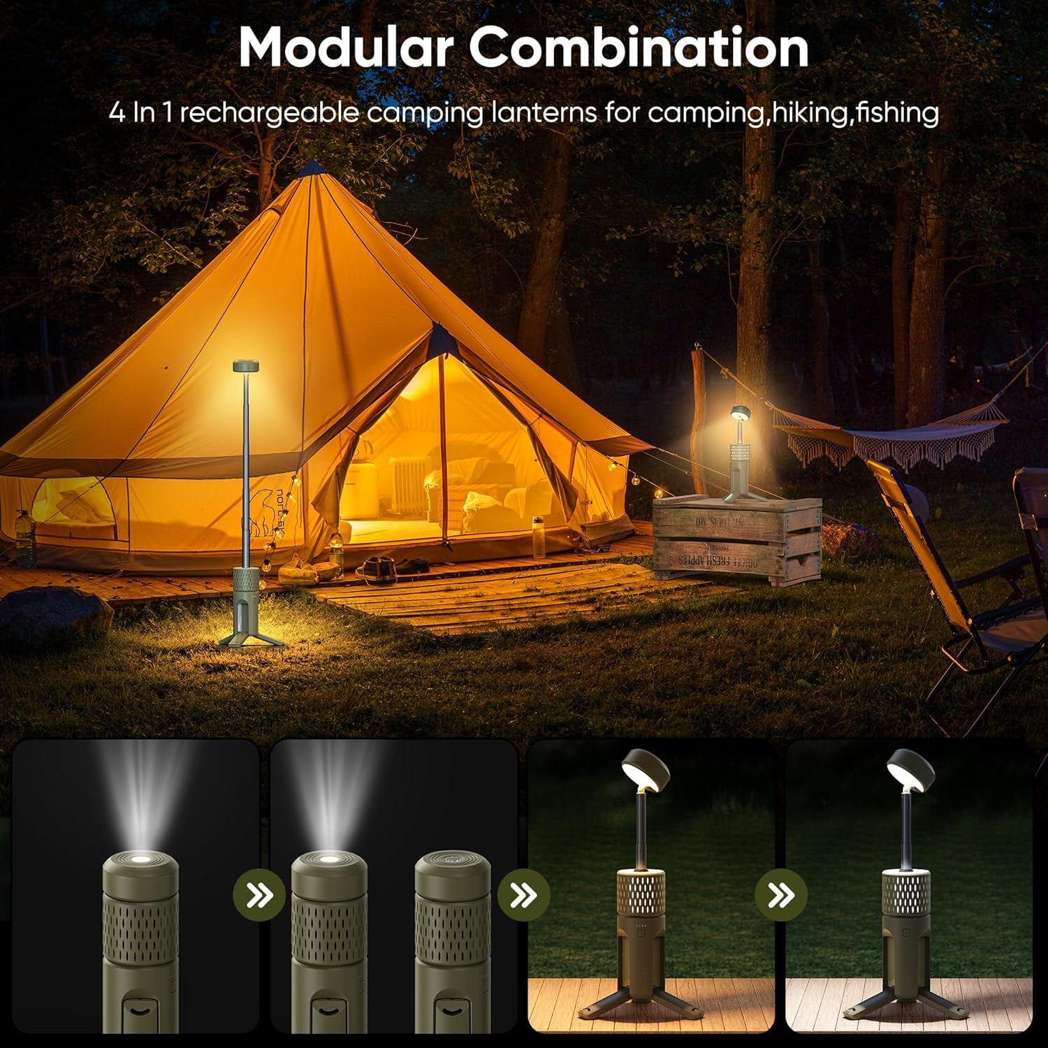 Camping Lights, Rechargeable 12000Mah Collapsible Camping Lanterns ,Portable Flashlights, Camping Light for Tent, Emergency, Outdoor, IPX5 Waterproof