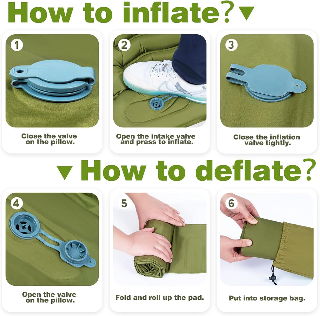Camping Sleeping Pad, Camping Mat Thick Ultralight with Pillow, Built-In Foot Pump Self Inflating Sleeping Pad for Camping, Compact Camping Pad for Hiking, Backpacking, Travel Tent