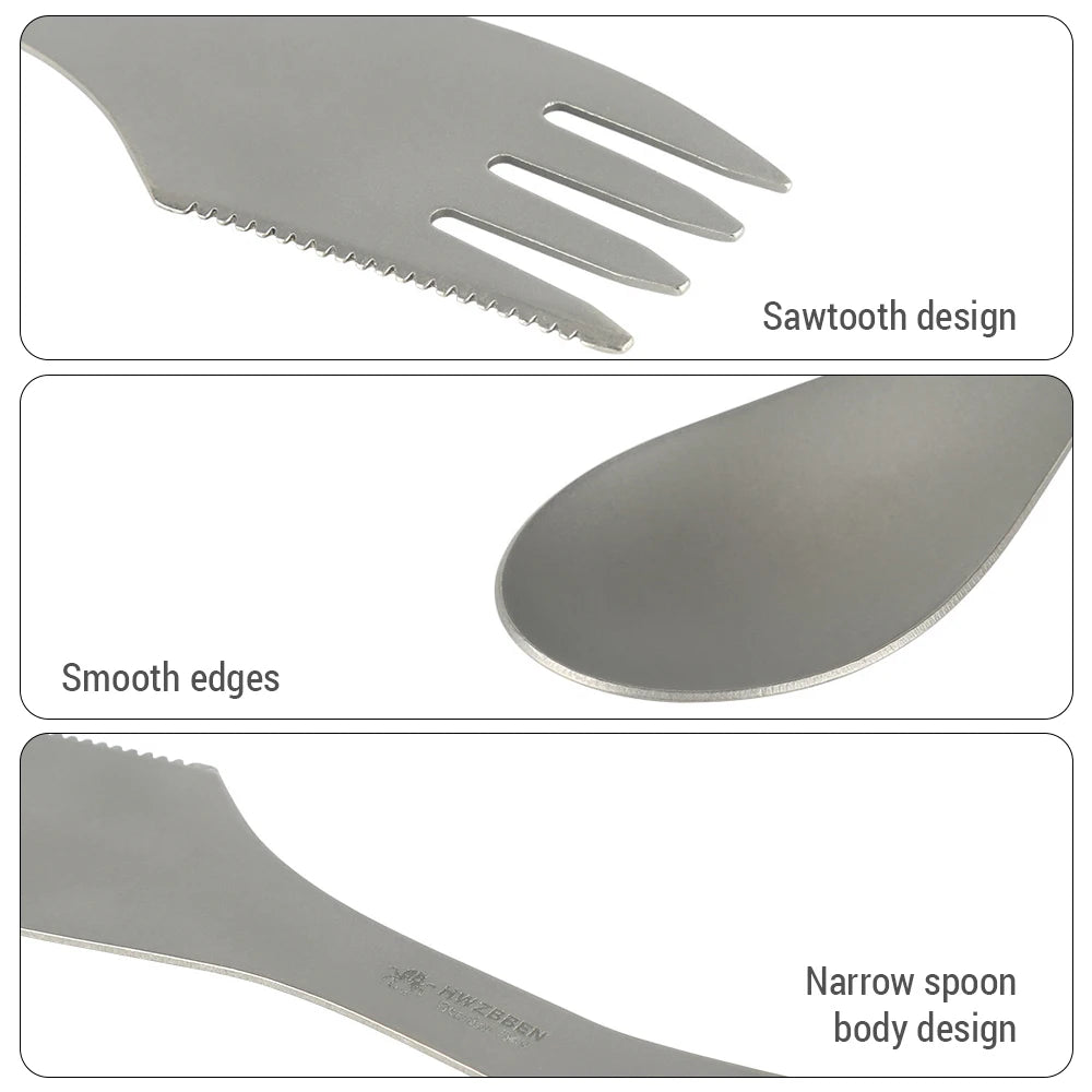 3-In-1 Ti Spork Camping Spoon Fork Cutter Combo Outdoor Tableware for Camping Hiking Outdoor Picnics