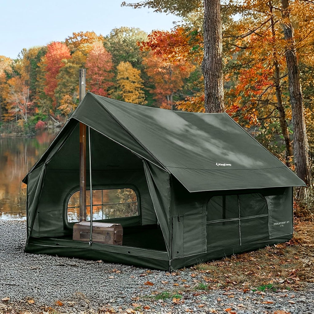 Camping Tent with Floor 6-8 Person, Canvas Hot Tent with Stove Jack, Waterproof & Windproof Cabin Tent for Family Camping & Outdoor Parties
