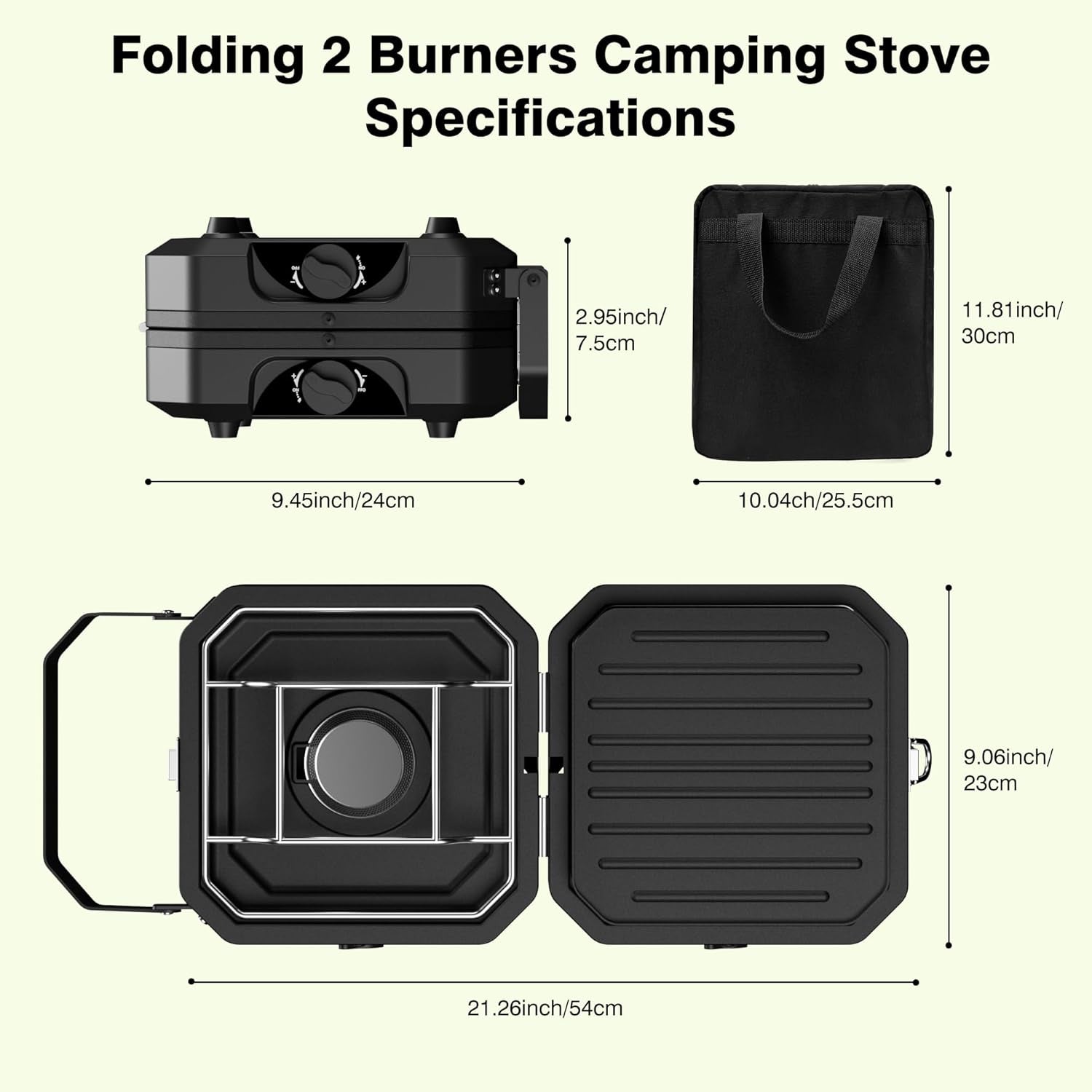 Camping Stove Portable Propane Camp Stove with Independently Adjustable Heat & Carry Bag, Foldable Gas Stove with 2 Burners for Outdoor Cooking,Tailgating & Backyard Gathering,Bbq (Black)