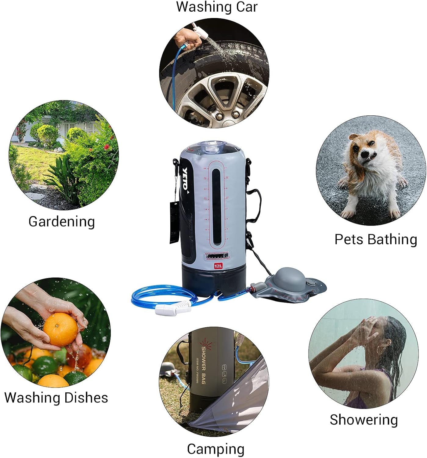 12L/3.17 Gallons Portable Camping Shower Portable Shower for Camping Camp Shower Solar Shower outside Shower with Pressure Foot Pump and Handy Nozzle Camping Showers Camping Shower Bag, GREY-12L