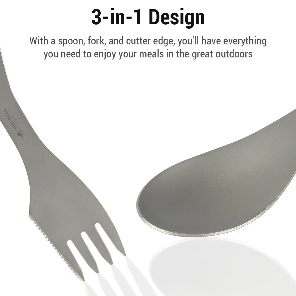 3-In-1 Ti Spork Camping Spoon Fork Cutter Combo Outdoor Tableware for Camping Hiking Outdoor Picnics
