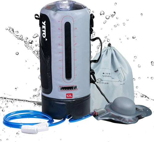 12L/3.17 Gallons Portable Camping Shower Portable Shower for Camping Camp Shower Solar Shower outside Shower with Pressure Foot Pump and Handy Nozzle Camping Showers Camping Shower Bag, GREY-12L