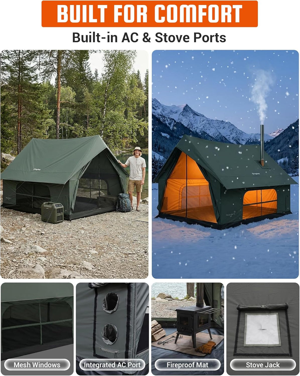 Camping Tent with Floor 6-8 Person, Canvas Hot Tent with Stove Jack, Waterproof & Windproof Cabin Tent for Family Camping & Outdoor Parties