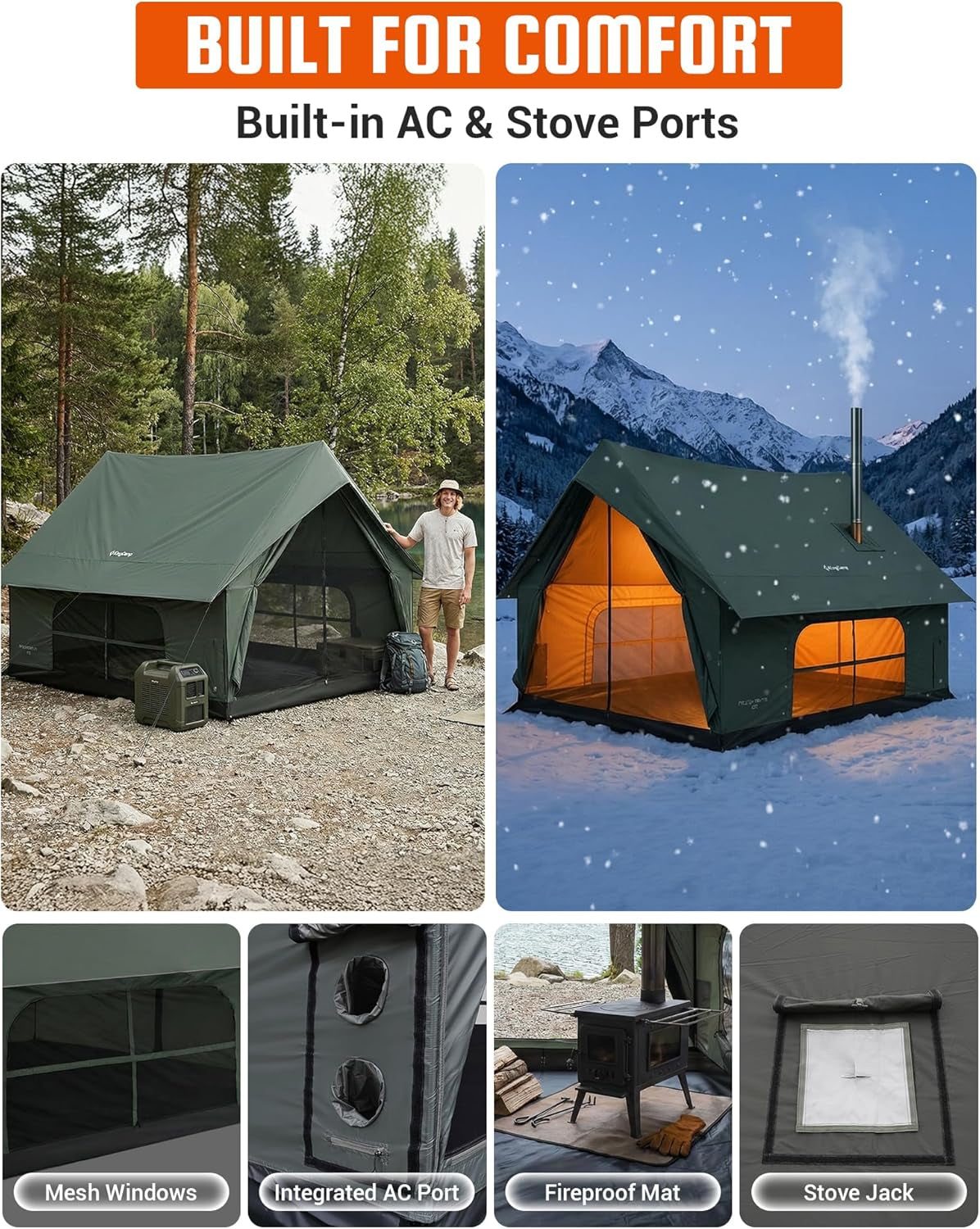 Camping Tent with Floor 6-8 Person, Canvas Hot Tent with Stove Jack, Waterproof & Windproof Cabin Tent for Family Camping & Outdoor Parties