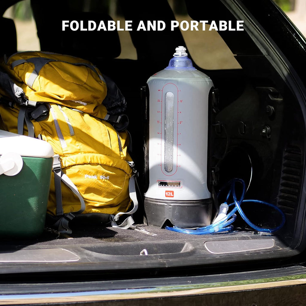 12L/3.17 Gallons Portable Camping Shower Portable Shower for Camping Camp Shower Solar Shower outside Shower with Pressure Foot Pump and Handy Nozzle Camping Showers Camping Shower Bag, GREY-12L