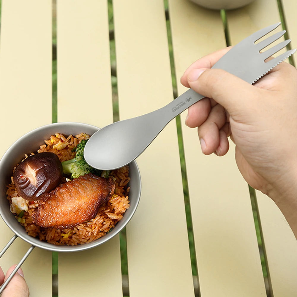 3-In-1 Ti Spork Camping Spoon Fork Cutter Combo Outdoor Tableware for Camping Hiking Outdoor Picnics
