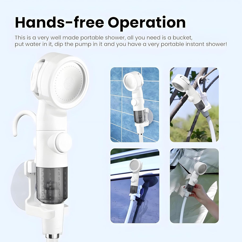 Portable Camping Shower, Upgraded Rechargeable Outdoor Shower Pump with Adjustable Water Flow, Portable Shower for Camping, Hiking, Travel, Beach, RV and Pet Washing