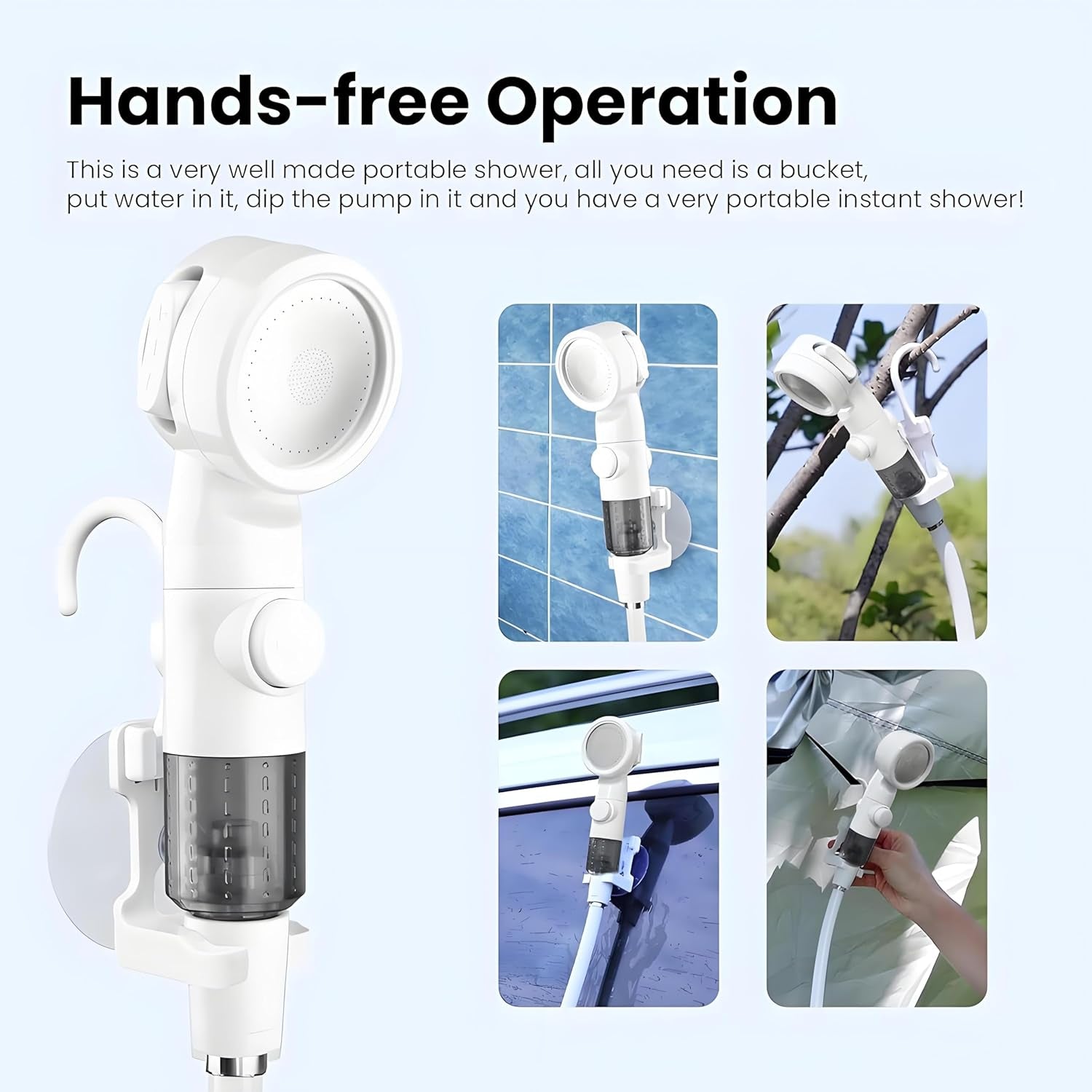 Portable Camping Shower, Upgraded Rechargeable Outdoor Shower Pump with Adjustable Water Flow, Portable Shower for Camping, Hiking, Travel, Beach, RV and Pet Washing